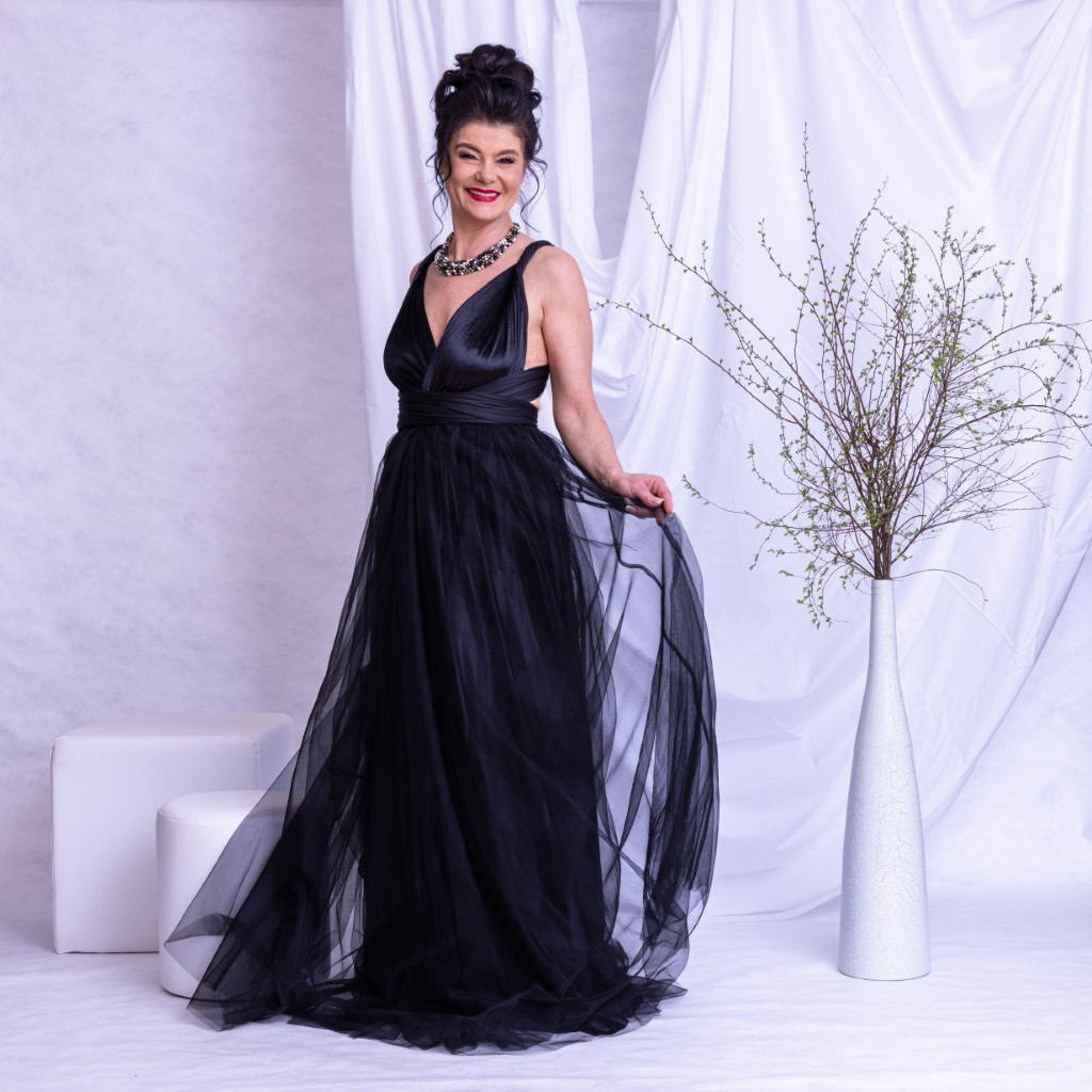 Wickelkleid, Infinity Dress, Schwarz mit Tüll