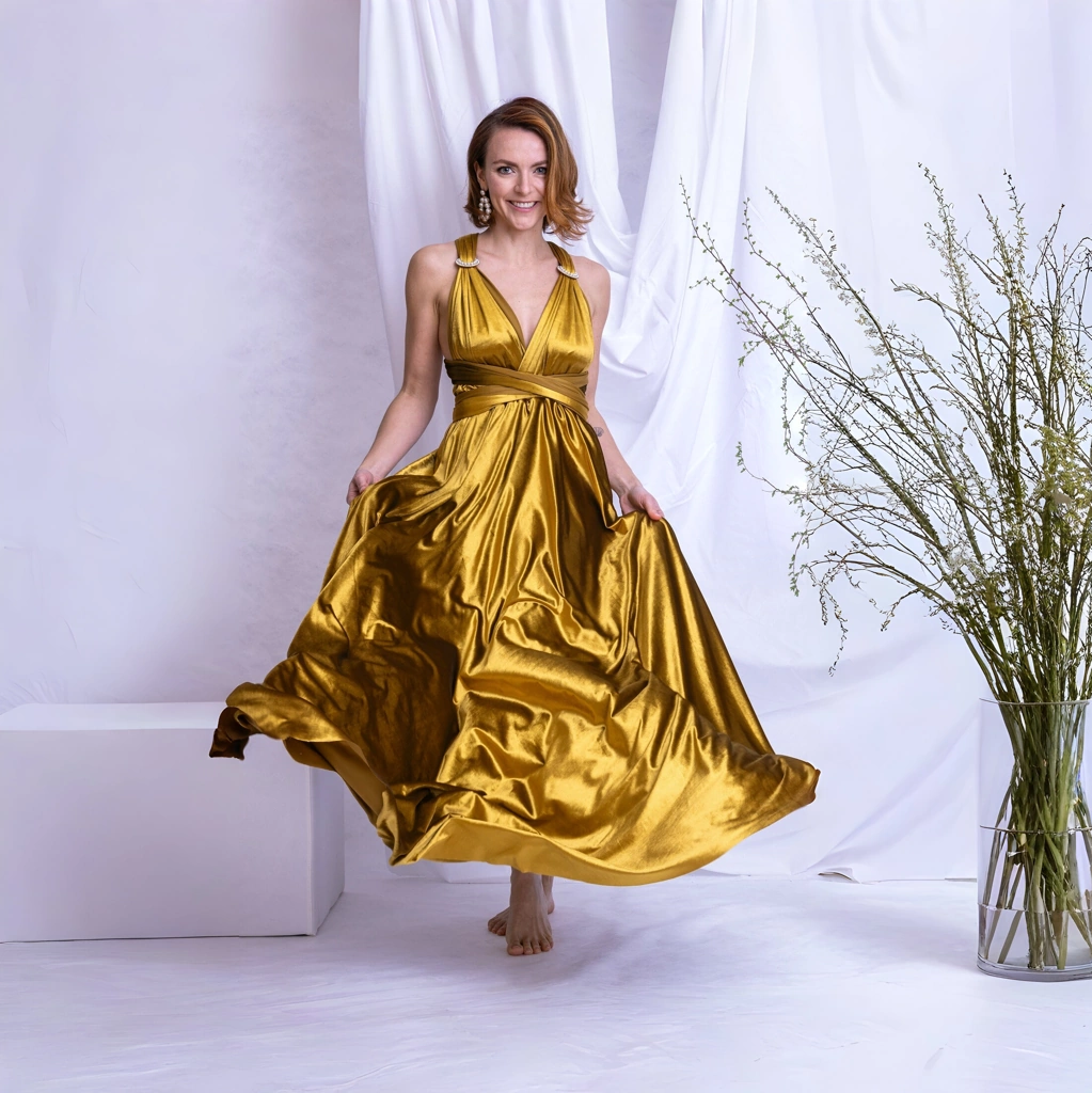 Wickelkleid Samt, Gold, Brautjungfernkleid